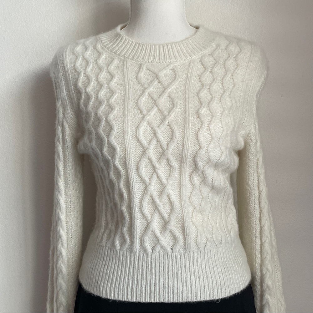Favorite Daughter The Cable Pullover Sweater XS White Froth Wool Cashmere Luxury - Picture 7 of 12
